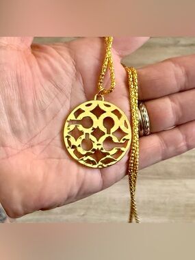 Coach Large Hammered Optic C Medallion Pendant 18k/.925 Necklace